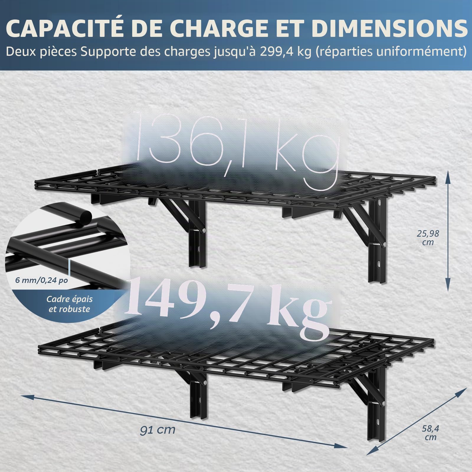 AIRAJ Étagère garage rangement pliable 91x60 cm, 2 pièces, étagère murale garage lourde 300 kg, métallique, pour garage, jardin, entrepôt – Noir, organisation du garage