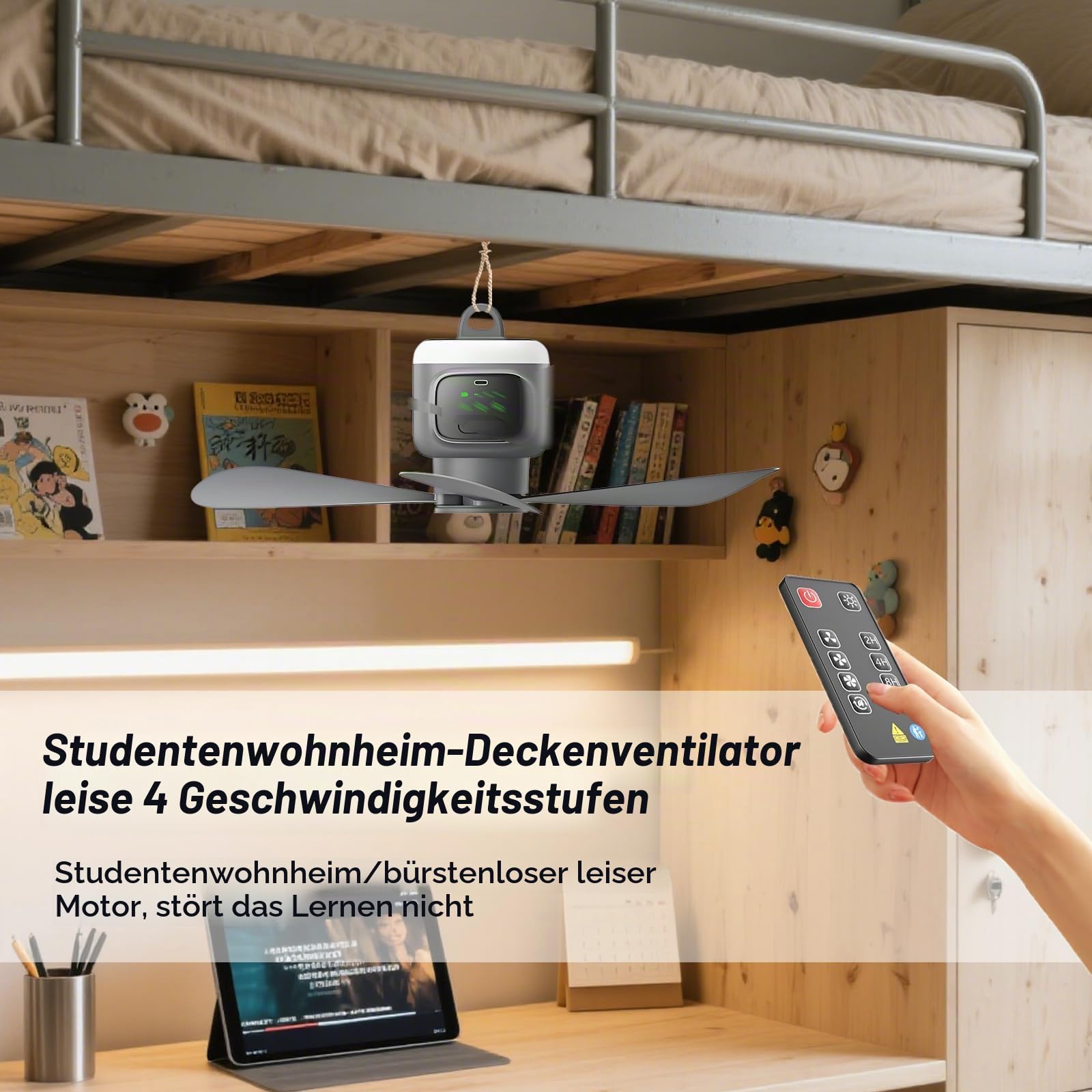15600 mAh Camping Ventilator Batteriebetrieben,Deckenventilator Akku mit Beleuchtung Camping, ,USB Wiederaufladbar mit Fernbedienung, C-amping Ventilator Akku für Angeln, Wandern, Outdoor (12000mah)