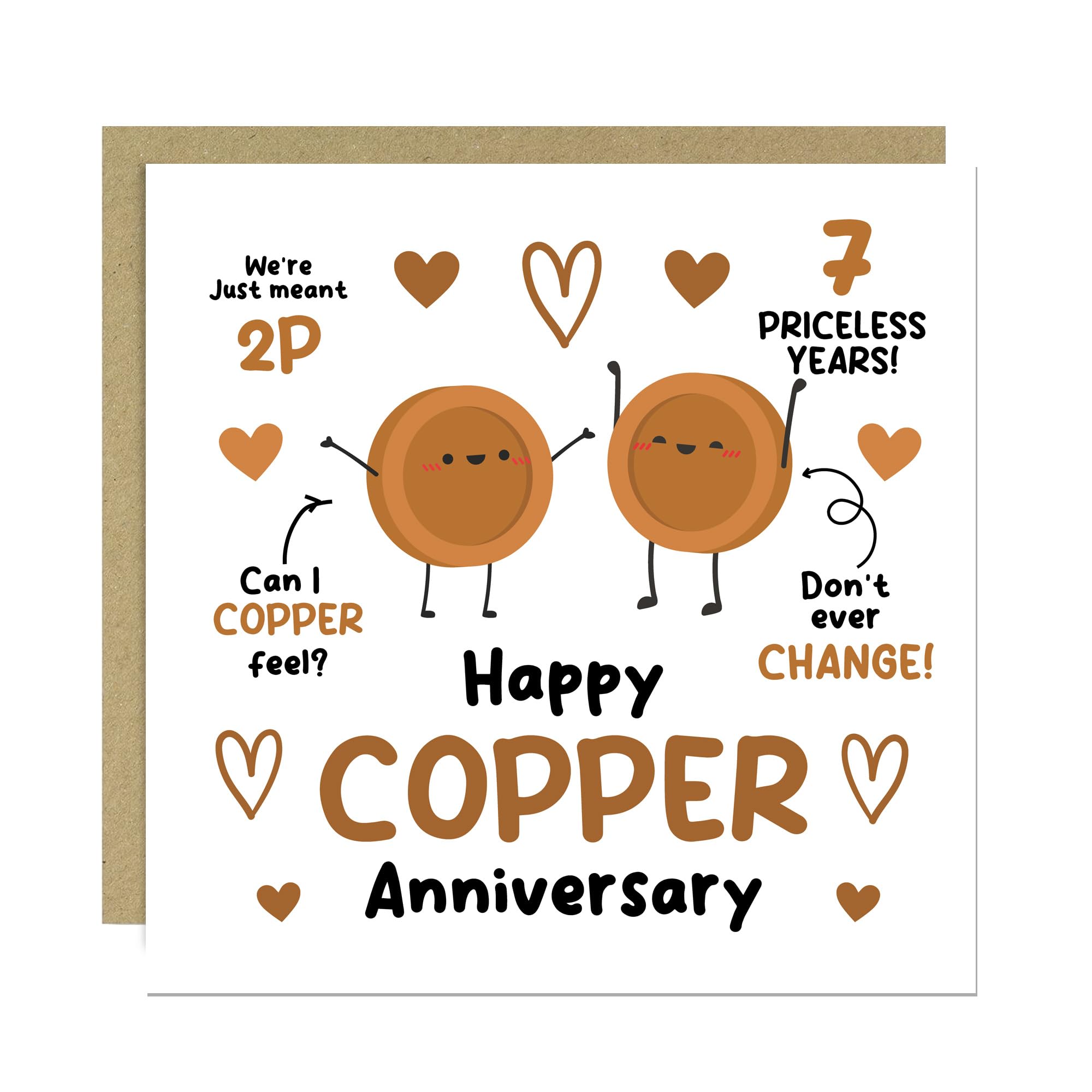 RED OCEAN Happy Copper Anniversary Card For Husband Wife 7th Anniversary Card With Kraft Envelope Novelty For Couple Partner 7th Cards