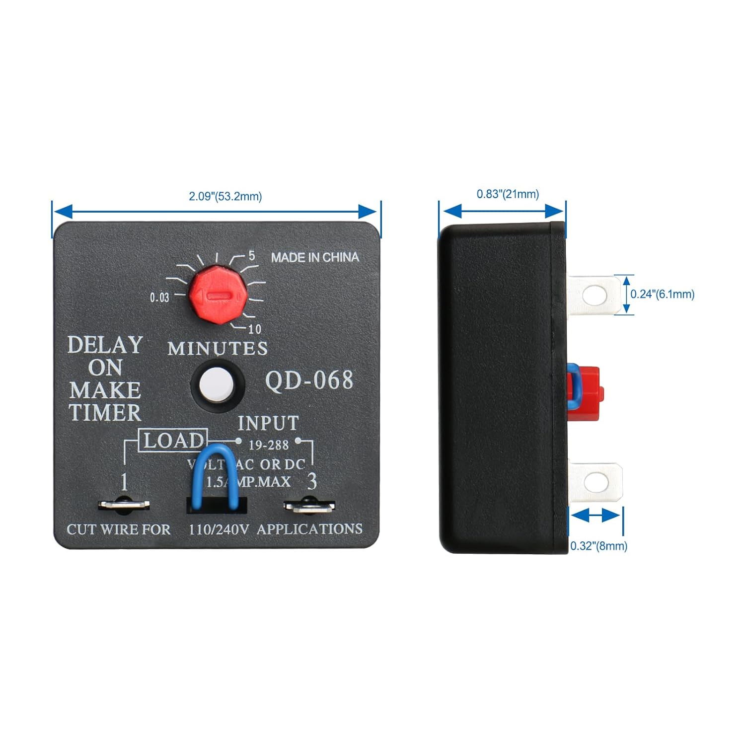 BAOMAIN Delay ON Make Timer QD-068 10 Minutes Adjustable 110/240 VAC time delay Switch Replacement (10-Pack)