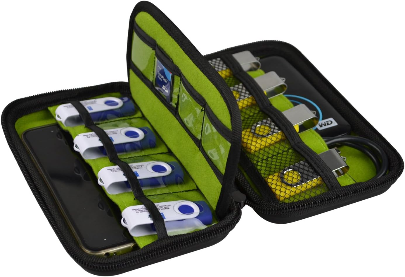 Estarer Compact Flash Memory Cards Case 12-Capacity,Black,5 Layers Digital Gadget Case,Designed for External Hard Drive and USB Flash Drives,Travelbag