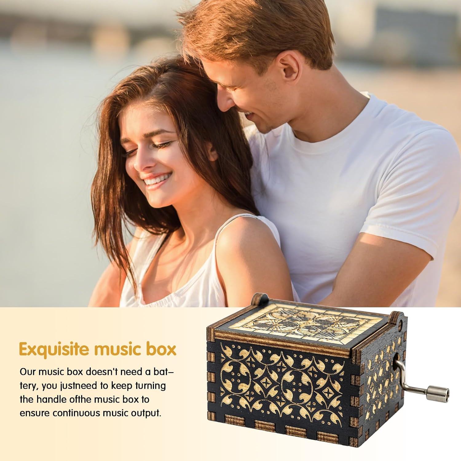 Can't Help Falling in Love with the Music Box, Vintage Wooden Music Box, a Gift for Lovers, Boyfriend/Girlfriend/Husband/Wife/Couple on Valentine's Day/Birthday/Anniversary