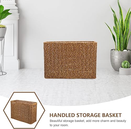 Miniatura 6 de Revistero tejido con asas, cesta de almacenamiento tejida natural para baño, sala de estar, oficina en casa