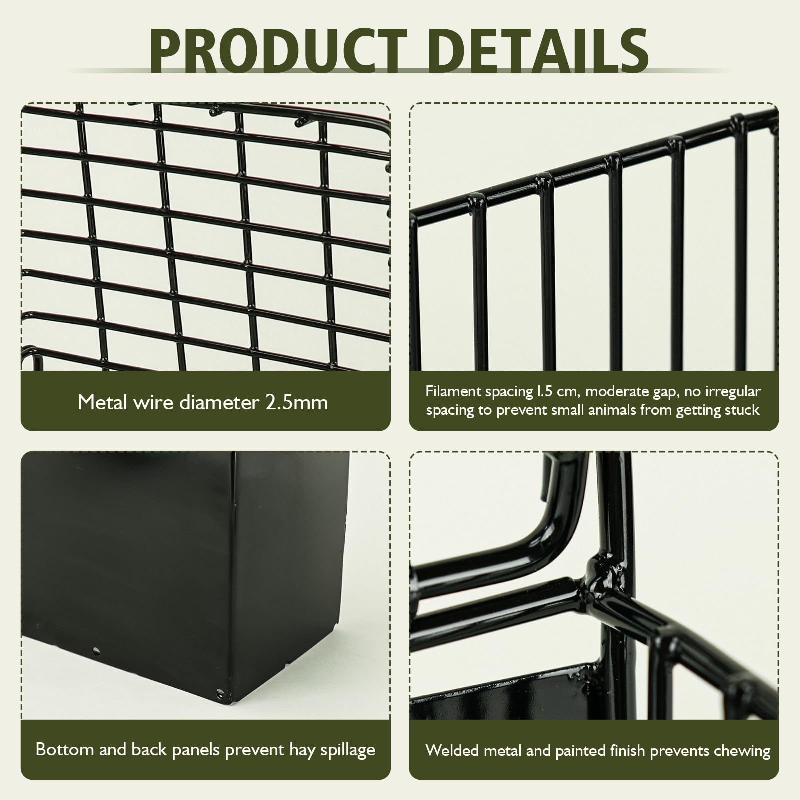 New Upgraded Rabbit Hay Feeder,Comes with Lid to Prevent Critters from Jumping in,Metal Frame Hay Rack with Adjustable Hook,for Rabbits Guinea Pigs Bunny Chinchillas Small Animals (Black) - image 5