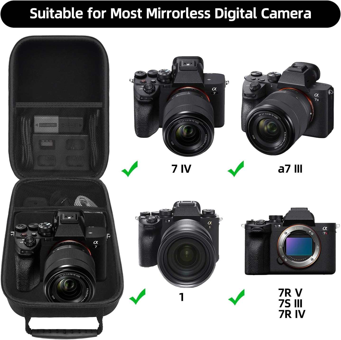 Hard Travel Carrying Case Compatible with Sony Alpha 7 II III IV/a7 ILCE7M3 Full-Frame/6100/6400 Mirrorless Camera and Cable, Charger, Battery, SD Card and Other Accessories, Black (Case Only) - Image 3