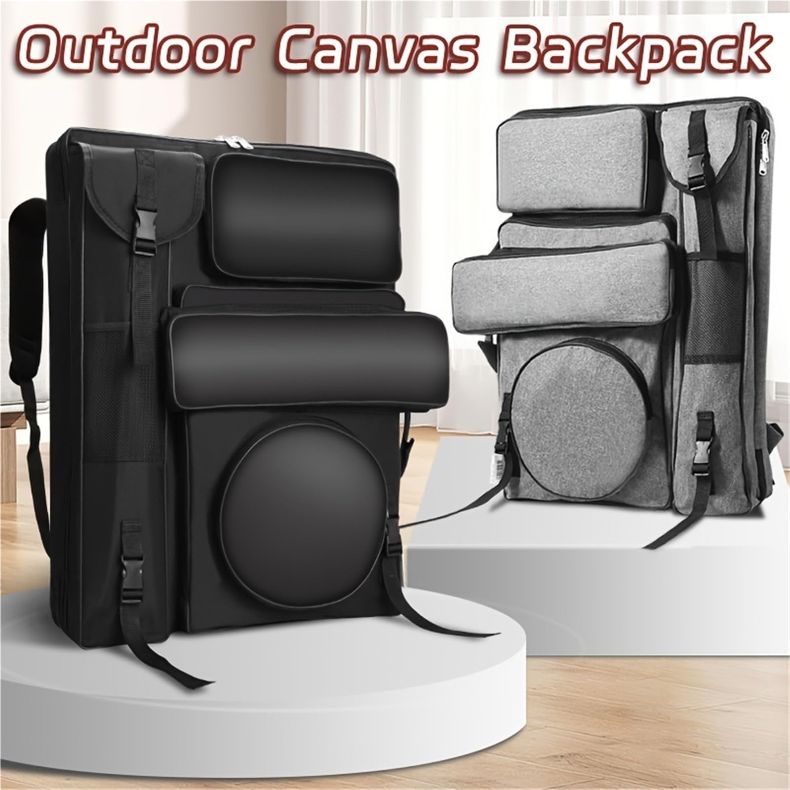 Portafolio de artista, Estuche de portafolio arte, mochila for pintura bocetos, tablero dibujo, caballete for artistas al aire libre, negro y gris(Grey)