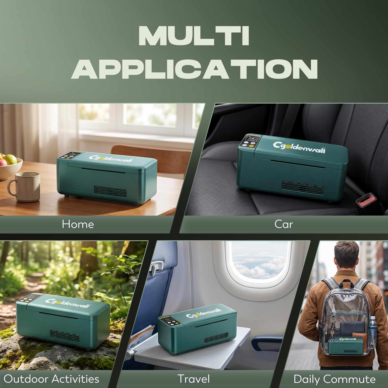 CGOLDENWALL Frigorifero Portatile per Insulina con 1 Batteria, 2‑20℃ Regolabile, Frigo per Medicinali da Viaggio per Uso Domestico, in Auto e all'aperto (Verde)