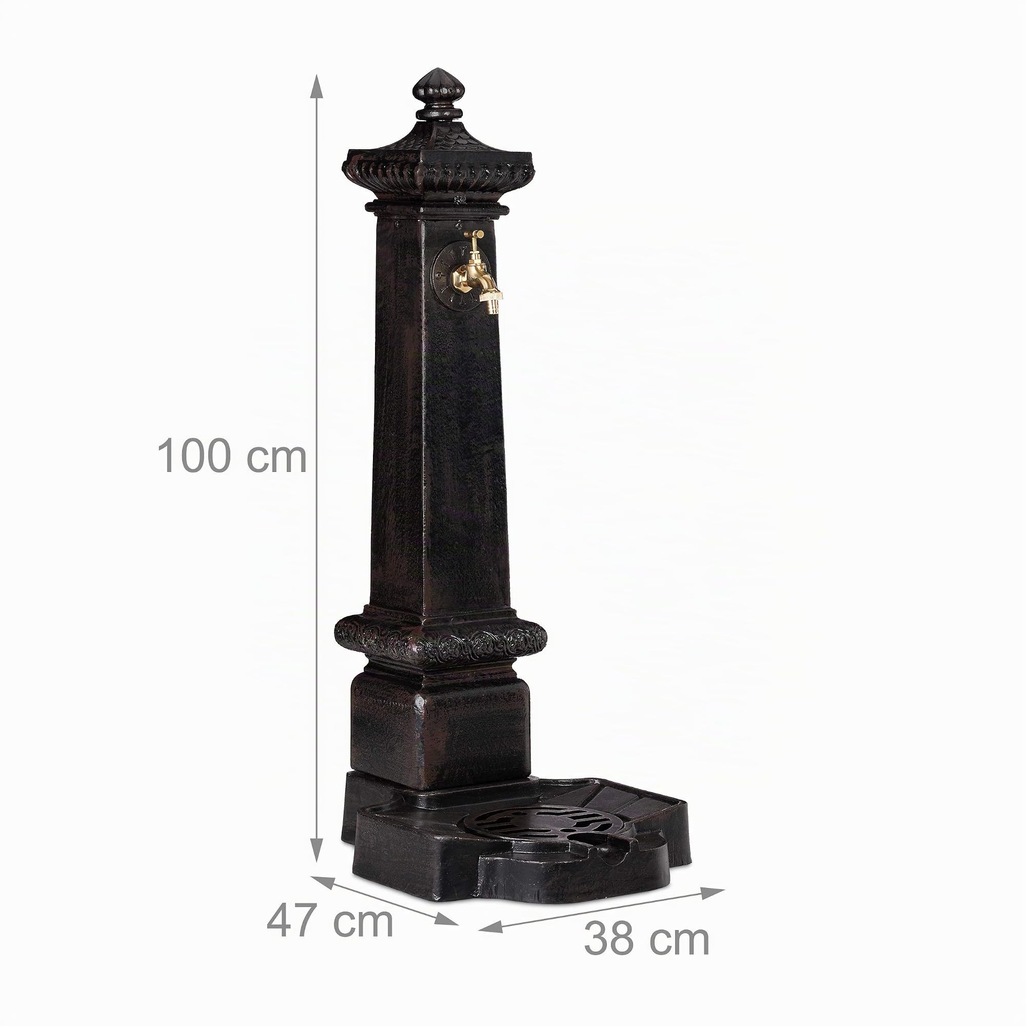 relaxdays Fontaines sur Pied Angulaire XXL Style Antique, avec Robinet de Colonne et Bassin Vert foncé 100 x 38 x 47 cm, Brun