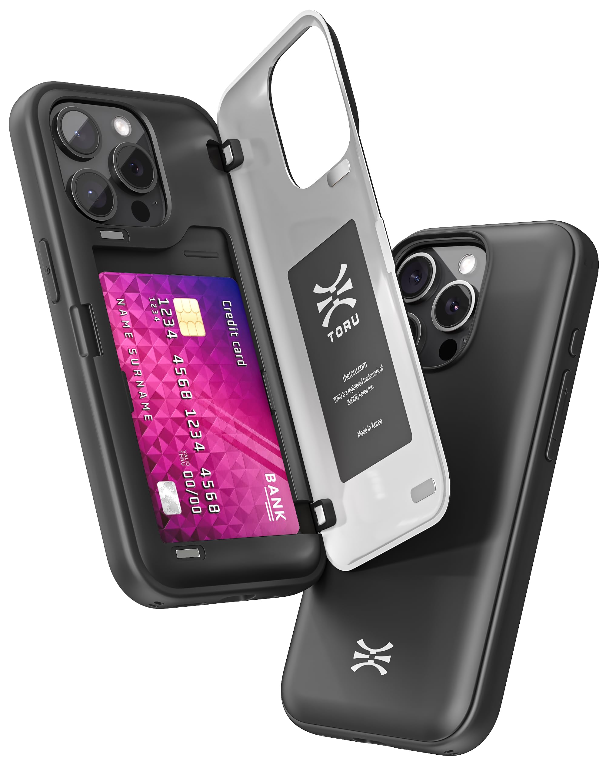 [TORU CX HYBRID] iPhone 11 Pro Max用 ウォレットケース |隠し 2 クレジット カード スロット ホルダー付き二層スリム保護ハード カバー - ブラック