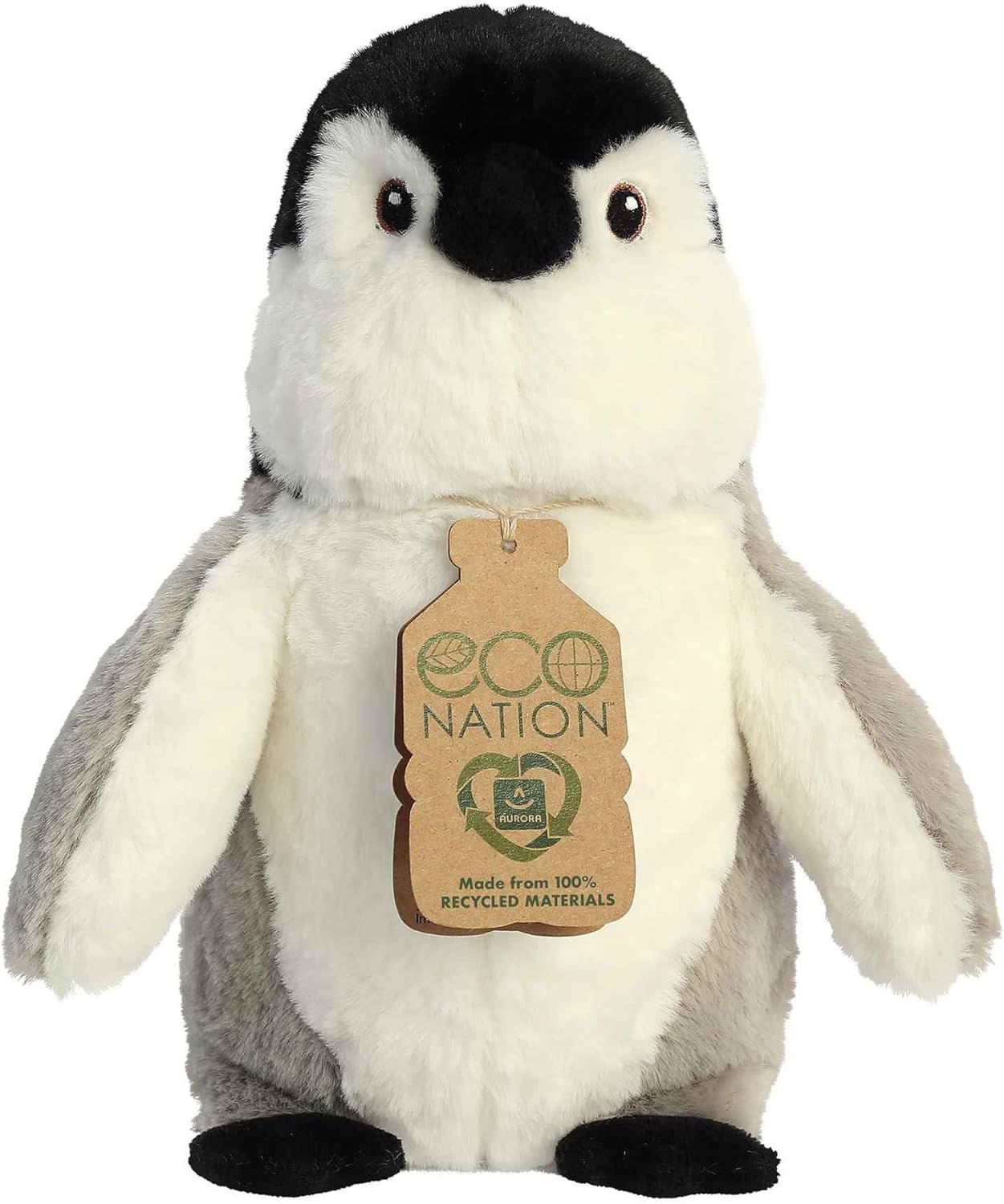 Aurora® Responsibly Made Eco Nation™ Penguin Stuffed Animal - Ideal for Playtime Adventures - Perfect for Birthdays or Just Because - Gray 9.5 Inches