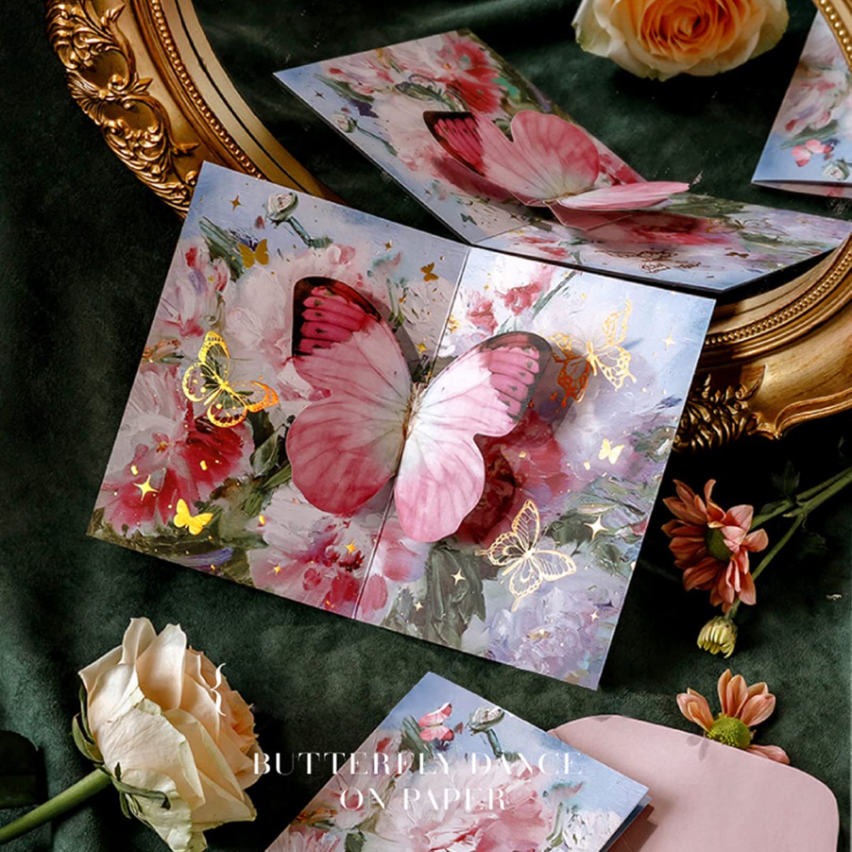 Biglietto Pop-up 3D Farfalle E Fiori – Elegante Biglietto Auguri Compleanno/anniversario Con Busta, Rosa