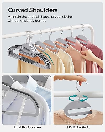 Miniatura 4 de SONGMICS 30 Pack Coat Hangers, Heavy-Duty Plastic Suit Hangers, S-Shaped Opening, Space-Saving, 360º Swivel Hook, 16.3 Inches Wide, Light Gray and