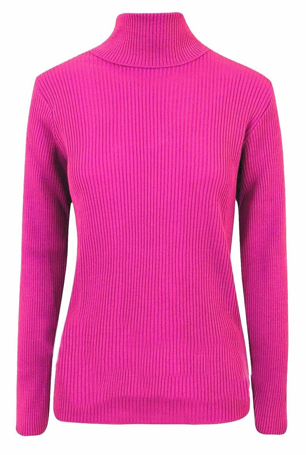 Er Direct Women's Cerise Ribbed Stretch Polo Neck Top Jumper Turtle Neck Long Sleeve Soft Knit 8-14 (, 12-14)
