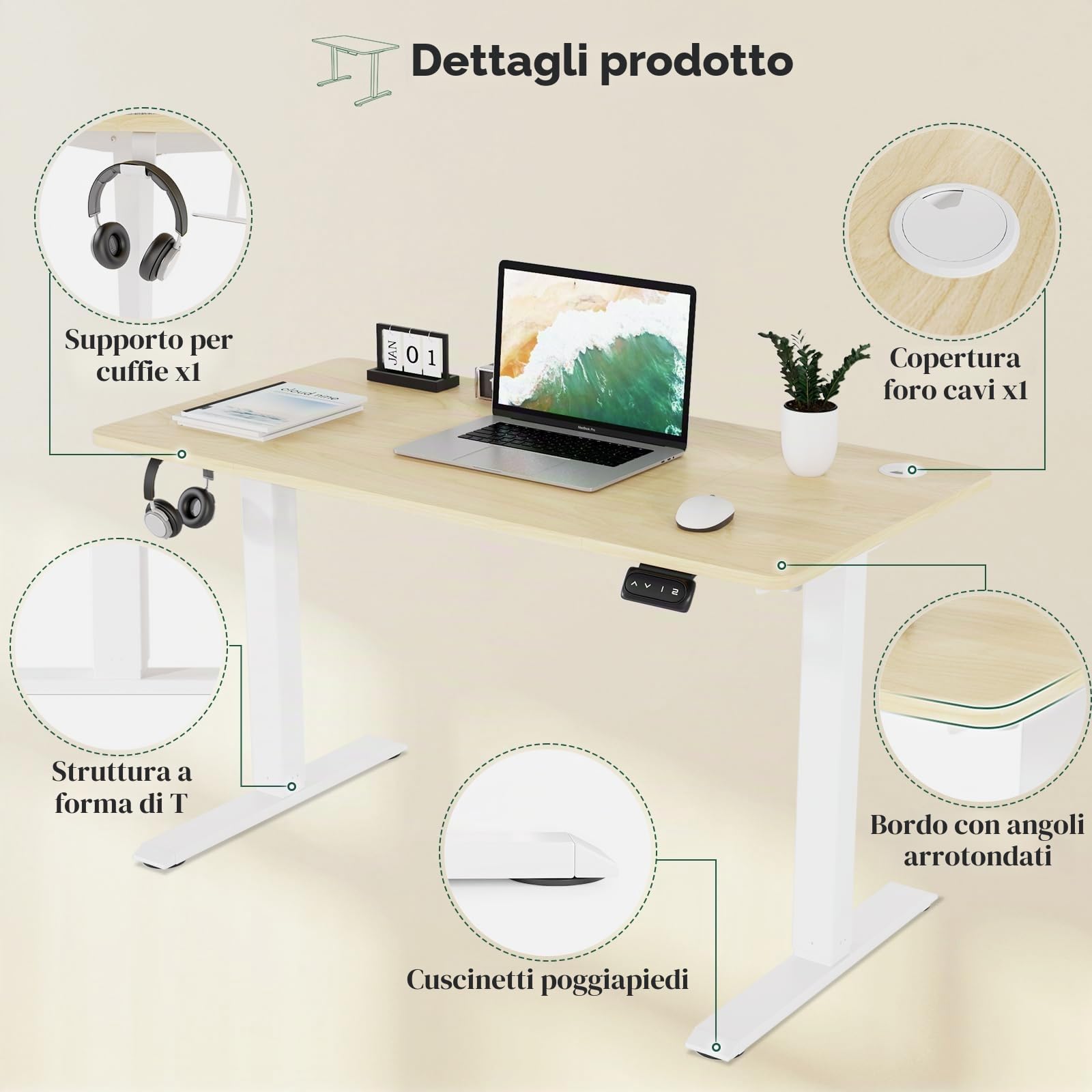 TRIUMPHKEY Scrivania Regolabile in Altezza 120 x 60cm,Elettrica Regolabile Scrivania,Tavolo da Computer,con Funzione di Memoria,Standing Desk 71-119 cm?Beige?