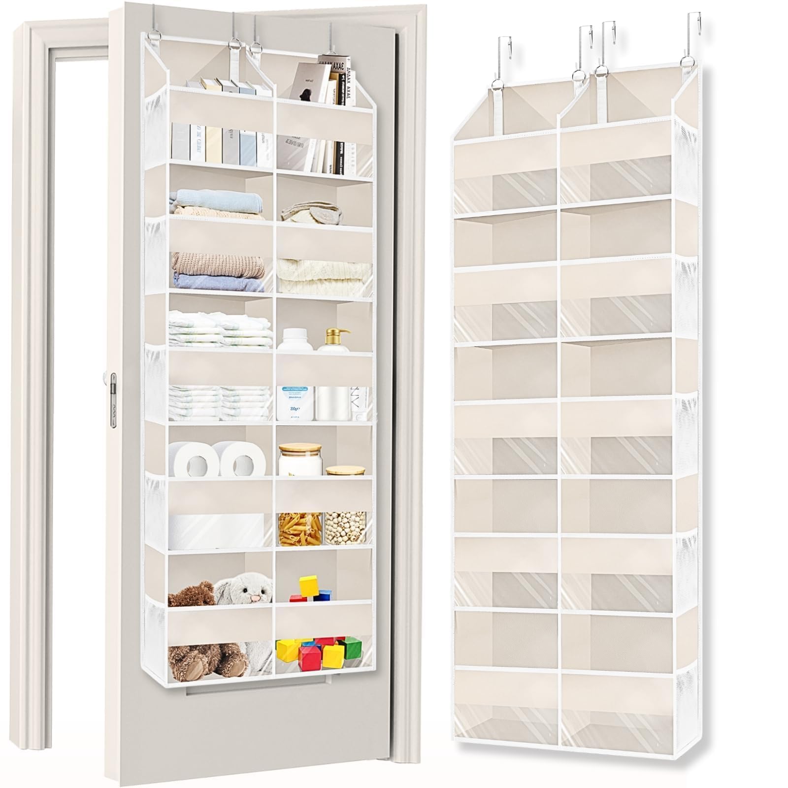 Ofiray-home Over the Door Organizer 5 Tiers,Extra Large Behind Door Storage of 10 Compartments,80 lbs Weight Capacity Over the Door Storage, Door Hanging Organizer for Closet, Diaper Organizer, Beige