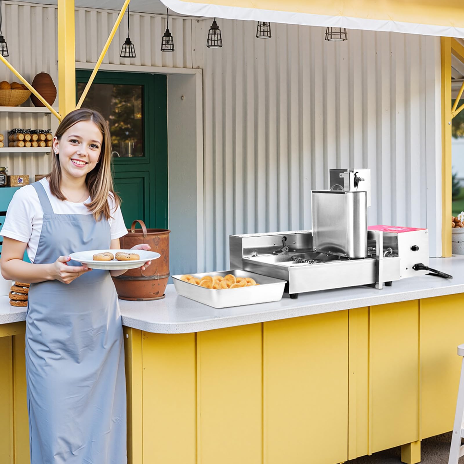 Image secondaire de VEVOR Machine à beignets automatique commerciale, appareil à donuts électrique à 4 rangées, haute puissance, 240 pièces/heure, t