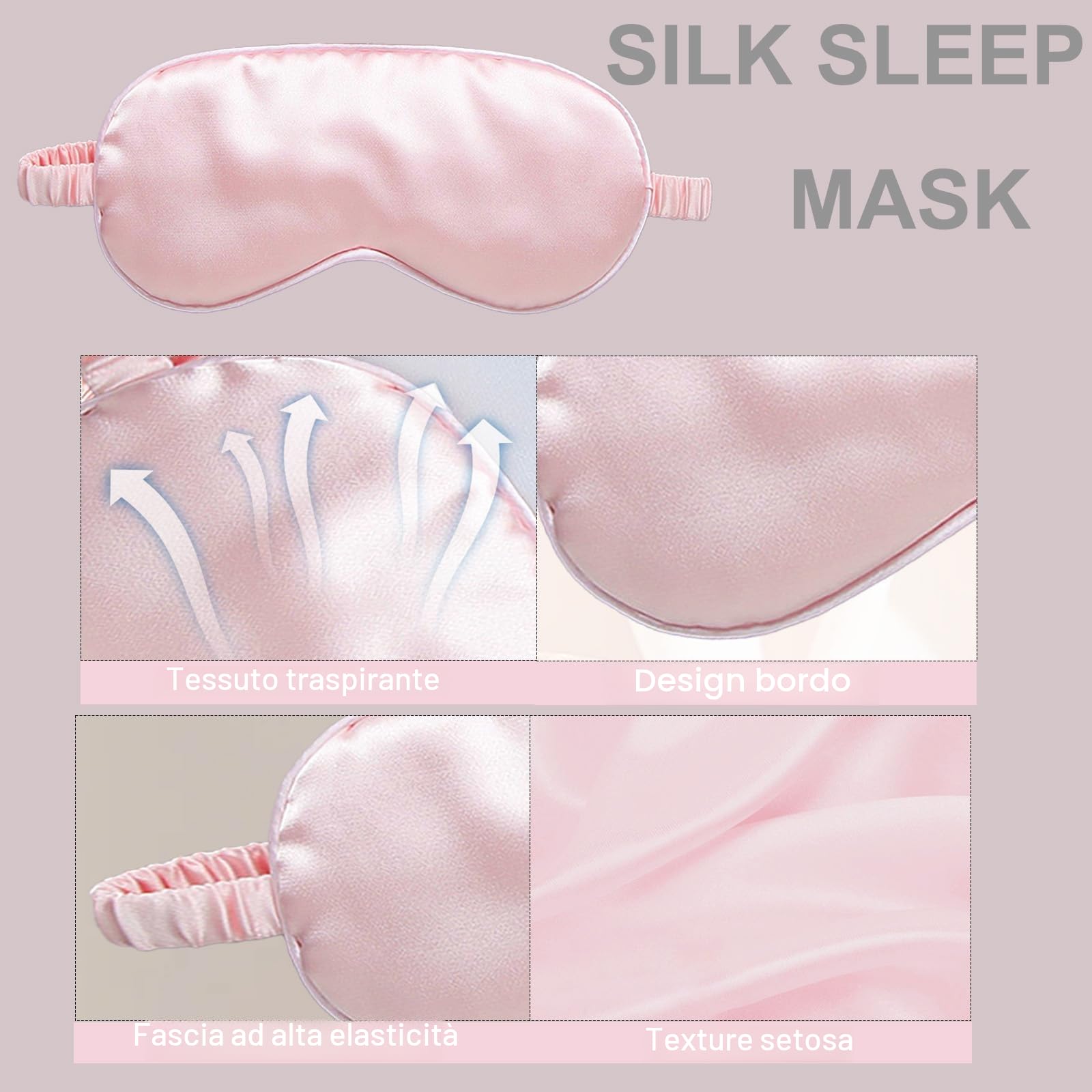 KEYRI 4 Pezzi Mascherina per Dormire per Donne, Maschera per Dormire Seta Mascherina per Occhi Antiluce e Morbida Mascherina Occhi per Dormire per Viaggi Pisolino con Fascia Elasticità