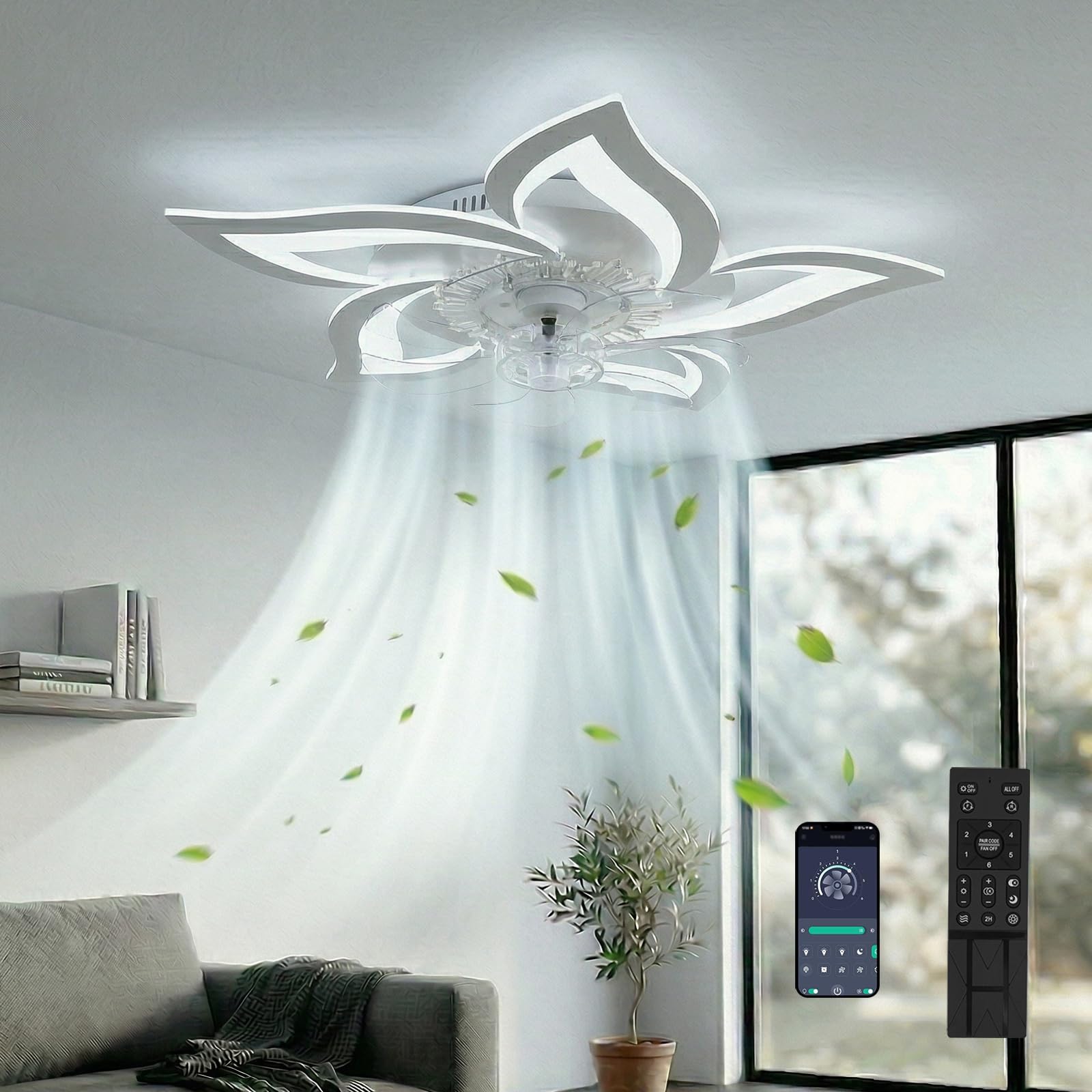 Dato White Ceiling Fans With Lights And Remote Modern,Ceiling Fans With Lamps Work With Dimmable Timer Reversible Fan For Bedroom Lounge Kitchen (69Cm)