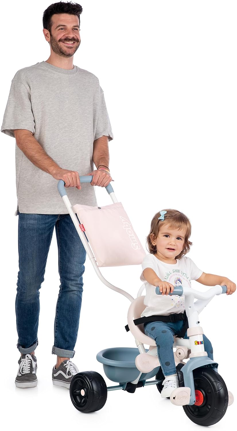Smoby - 740416 Be Fun Comfort Blue Tricycle - Children's Bike from 10 Months - Evolutive - Parental Cane with Bag - Safety Bar - 740416
