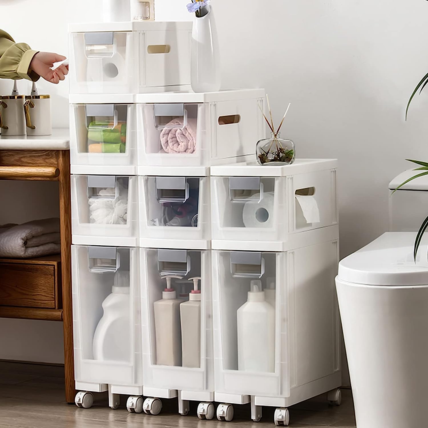 Mueble de baño de 8.3 pulgadas (ancho), organizador de baño, mueble para Papel higiénico, Ideal para cocina, Sala de estar, habitación Infantil o rincón de oficina (Blanc