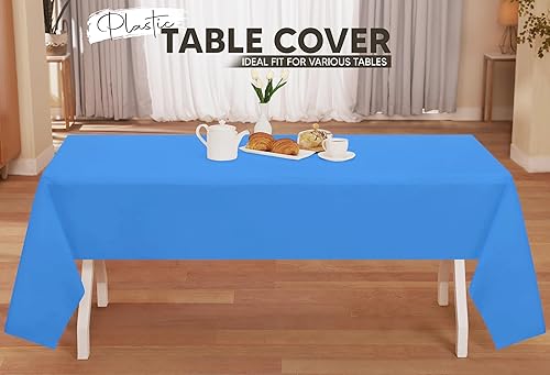 Miniatura 9 de Utopia Kitchen Mantel de plástico desechable (paquete de 12 unidades, 54 x 108 pulgadas), mantel rectangular azul, impermeable, resistente a las