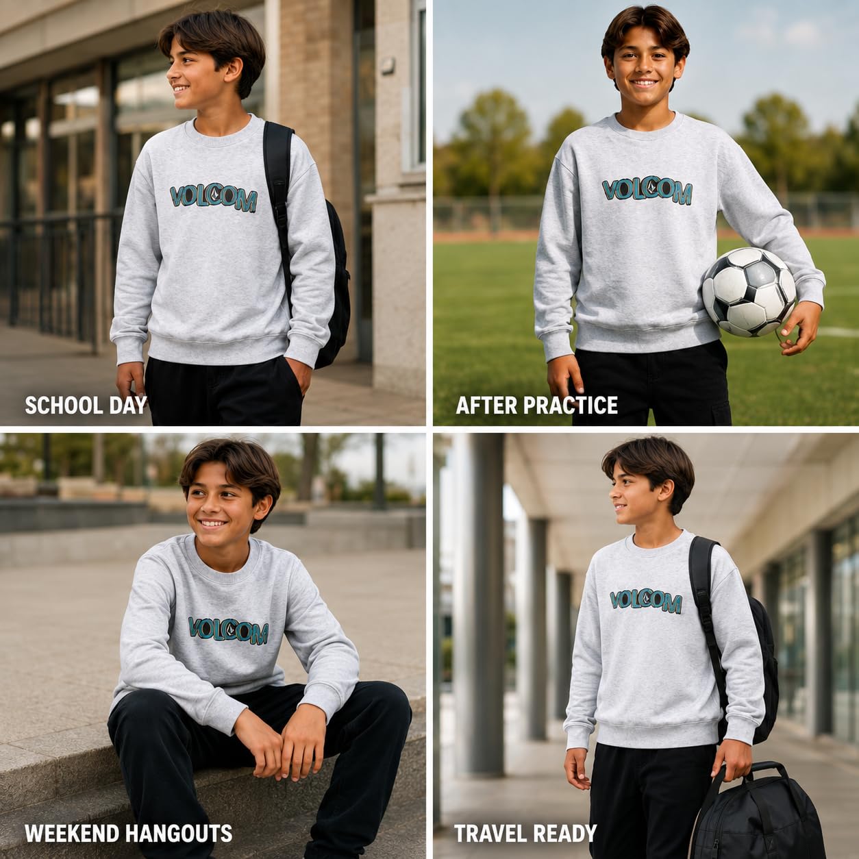 Volcom Jungen-Sweatshirts – atmungsaktives Performance-weiches Fleece, klassischer Rundhalsausschnitt, Grafik-Pullover für Jungen