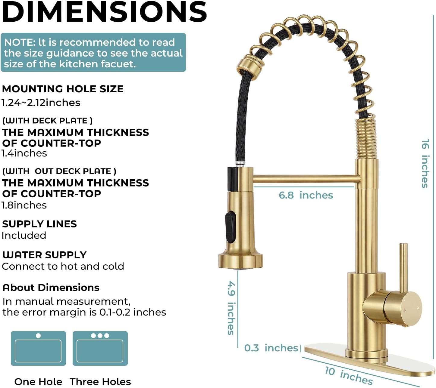Kitchen Sink Faucet with Soap Dispenser,Commercial Single Handle Kitchen Faucets with Deck Plate (Brush Gold)