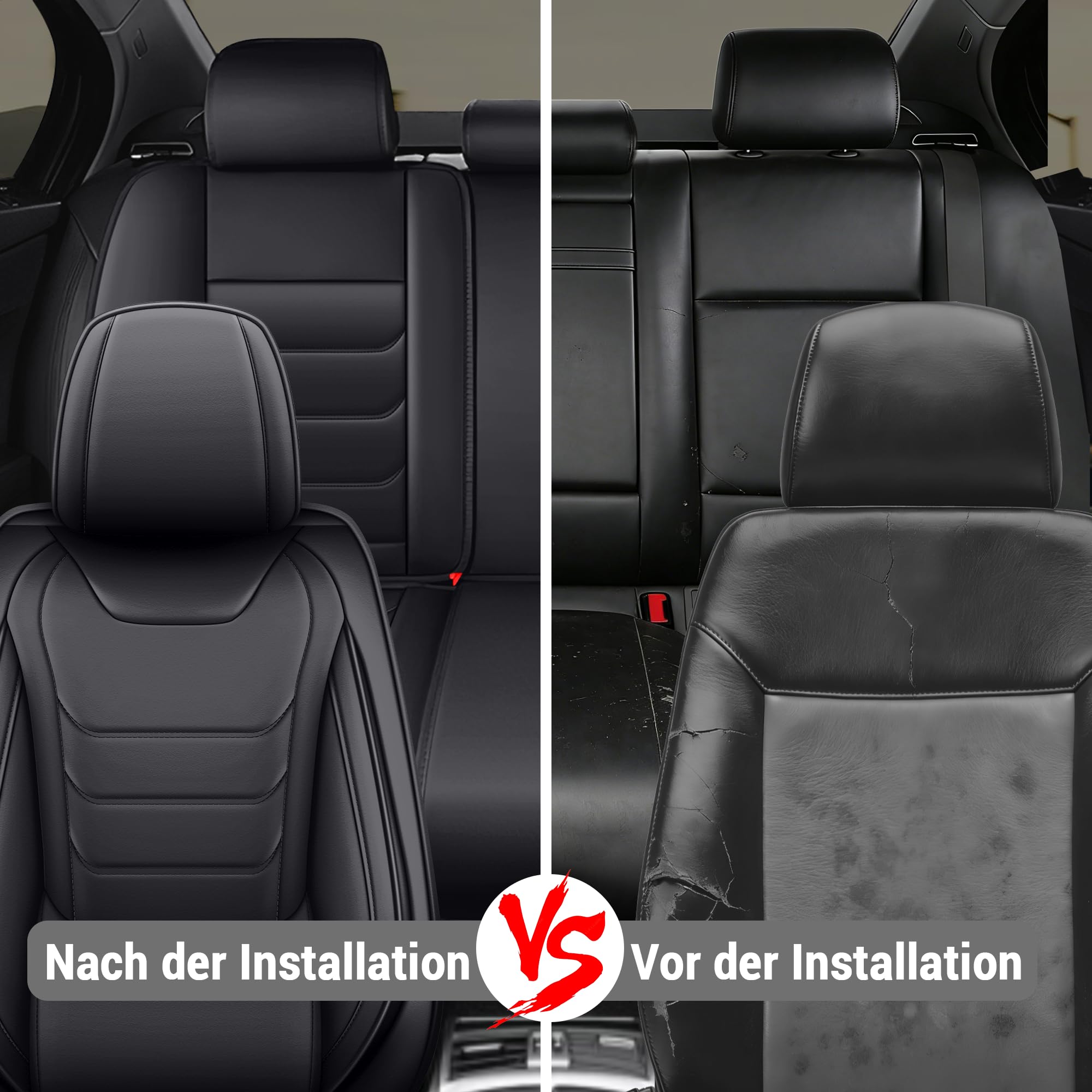 Hukl autositzbezüge für Volkswagen ID.4 2020-2026,Passgenau Abriebfest Pflegeleicht Echtleder 5-Sitzer Komplettset(Schwarz)