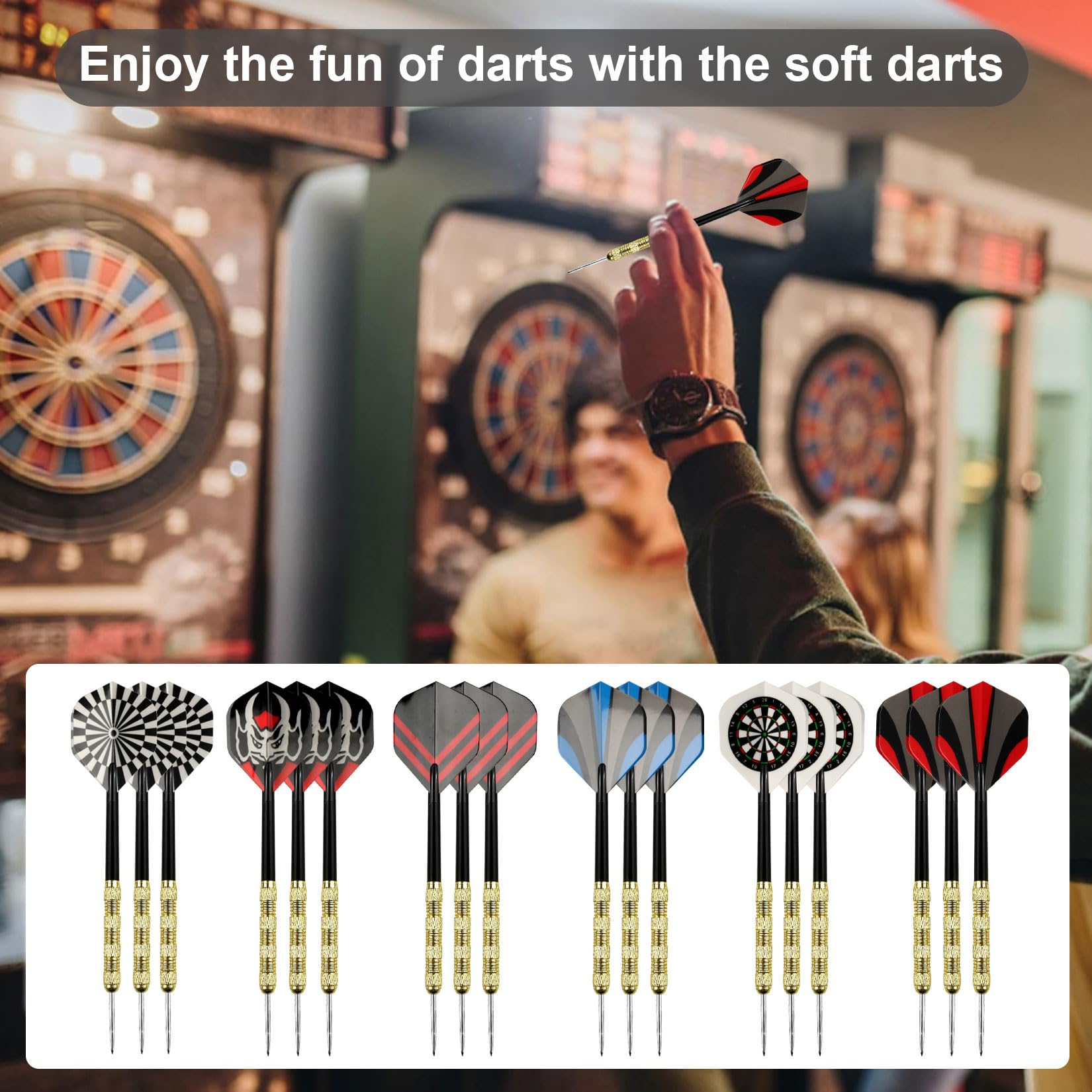18 Piezas Dardos con Punta de Metal, Punta Acero Darts, Juego de Dardos con Caña y Plumas, para Principiantes y Aficionados, Incluye Piedra para afilar Dardos y Funda para Dardos — view 7