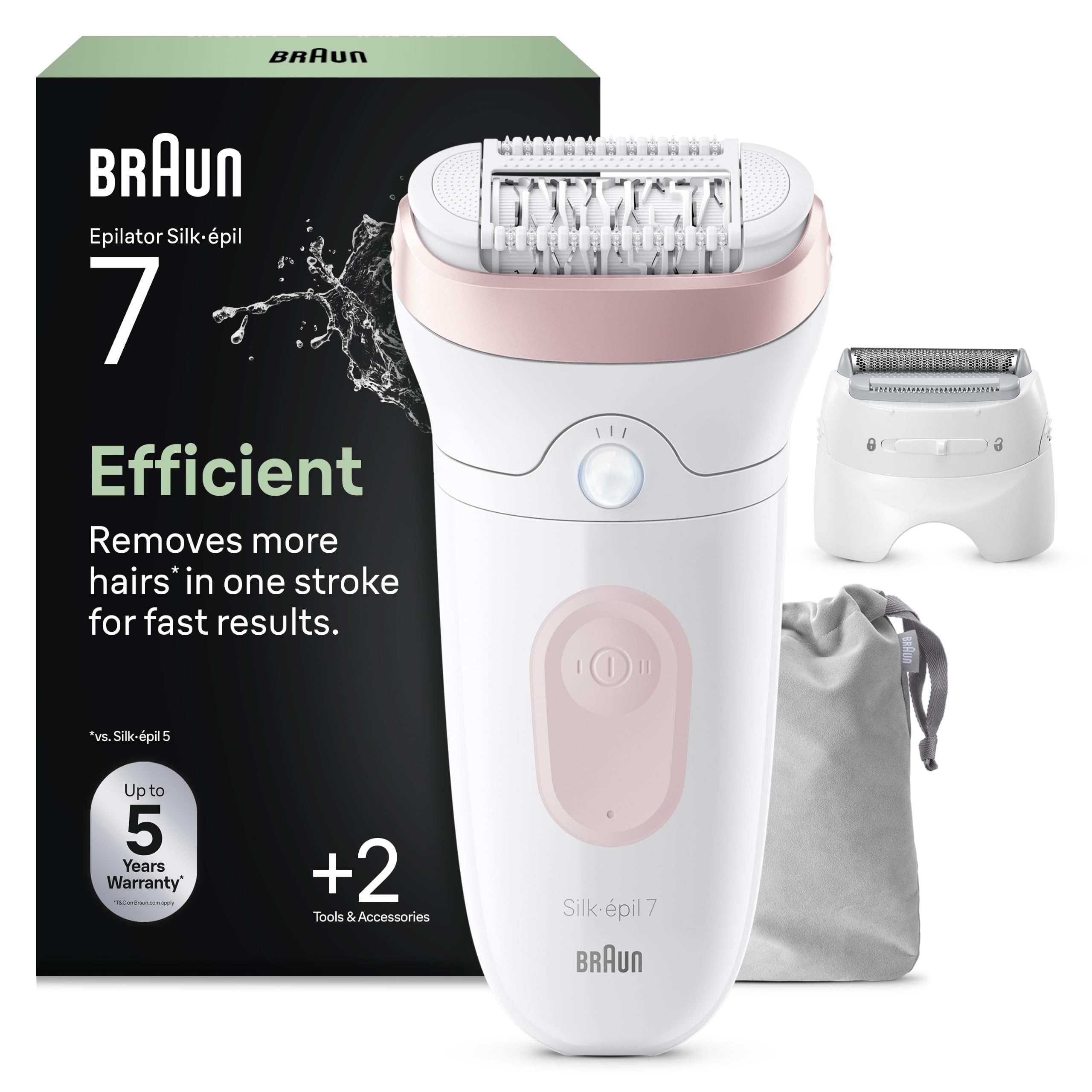 Braun Silk·épil 7 Depiladora Eléctrica Mujer, 7-030, Blanco/Flamenco | Depiladora Corporal Resistente al Agua, con Cabezal de Rasuradora Y Funda, Cabezal Ancho, Eliminación Del Vello Fácil