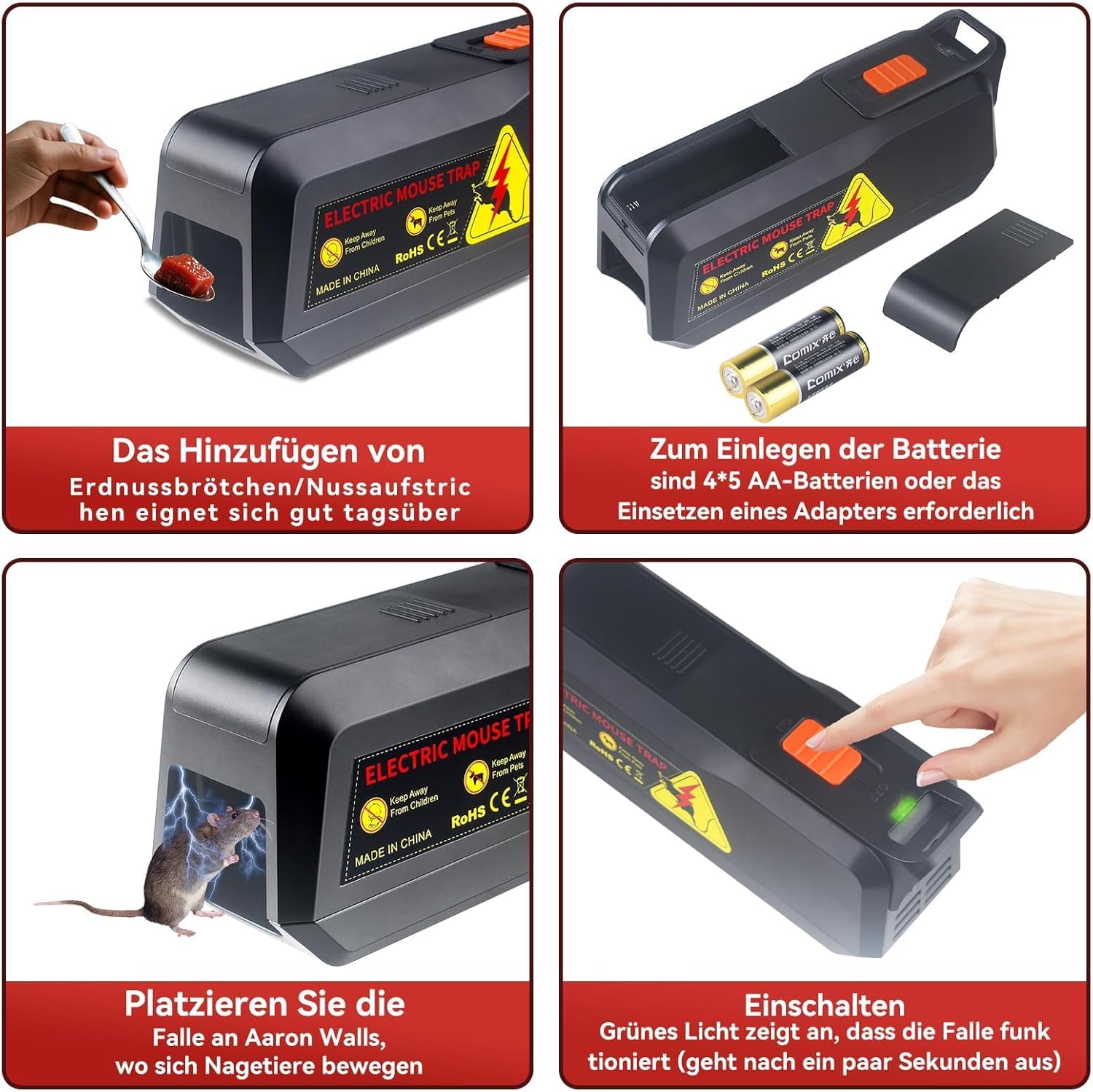YETEE Rattenfalle Elektrisch,Mausefalle für Drinnen,Rattenfallen Schlagfallen Eine Hochspannung von 1800 V tötet Mäuse sofort,Elektrische Mausefalle,Mäusefalle Elektrisch,Wirksam für Kleine Mäuse