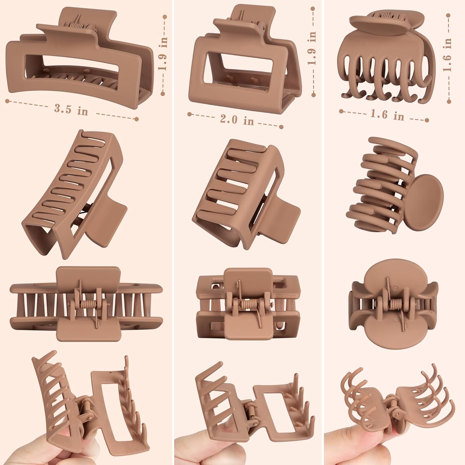 3 Styles Hair Clips for Women - 12 PCS Small Medium Big Claw Clips for Thin Thick Hair, Neutral Colors