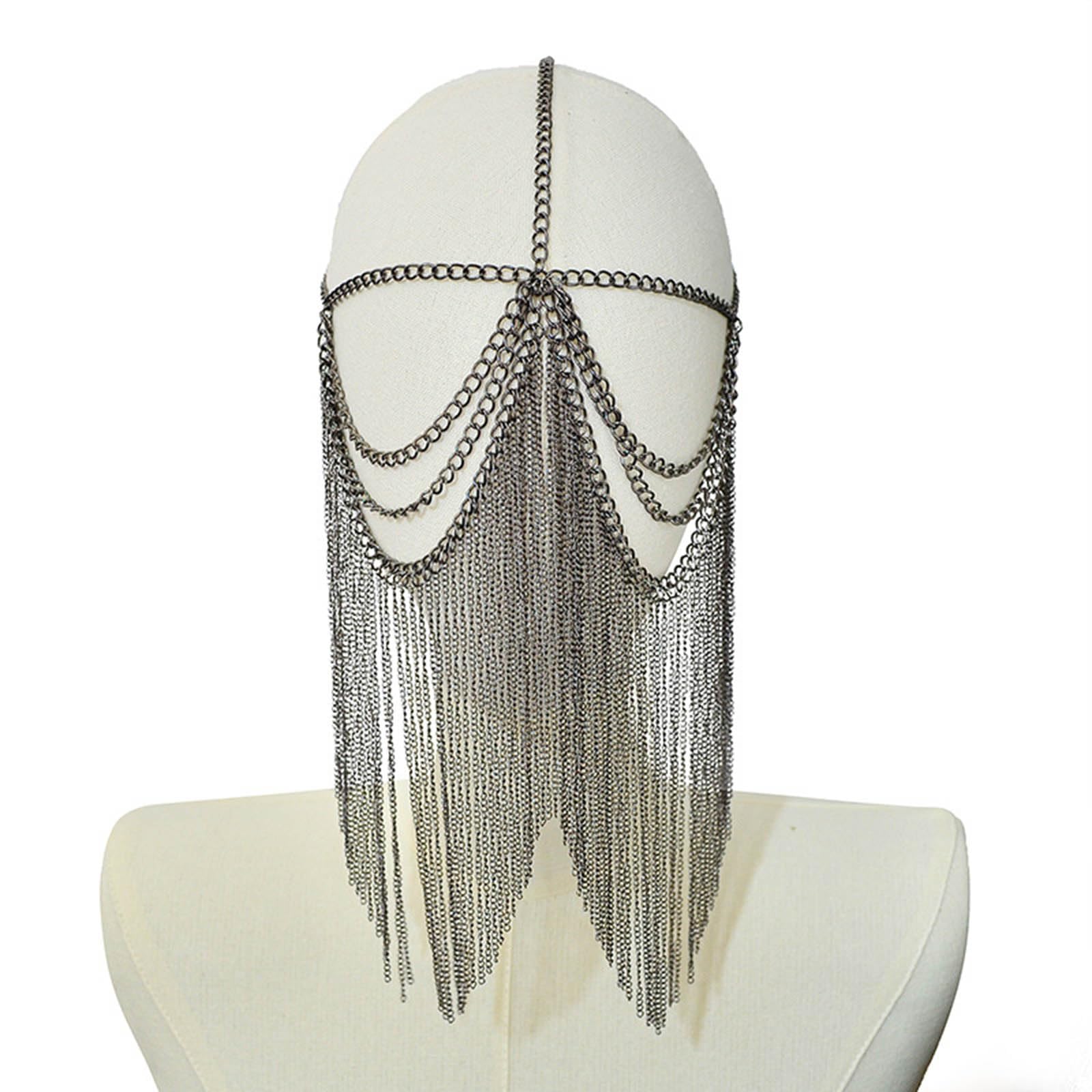 Maxtonser Elegant Metal Masquerade Mask Dance Face Chain Jewelry Gothic Punk Tassels Headwear Chain Mask for Party and Proms