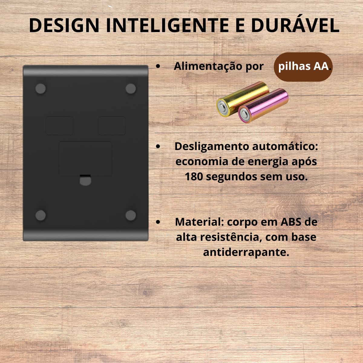 Balança Barista Digital Precisão Antiderrapante Café Especial Com Temporizador Timer Integrado Cronometro Cozinha Expresso 0,1g até 3kg Resistente a Água PRETA X-MATTE — vista traseira com fundo de tábuas de madeira marrom claro em textura horizontal. Balança Barista Digital Precisão Antiderrapante Café Especial Com Temporizador Timer Integrado Cronometro Cozinha Expresso 0,1g até 3kg Resistente a Água PRETA X-MATTE — vista traseira com fundo de tábuas de madeira marrom claro em textura horizontal.