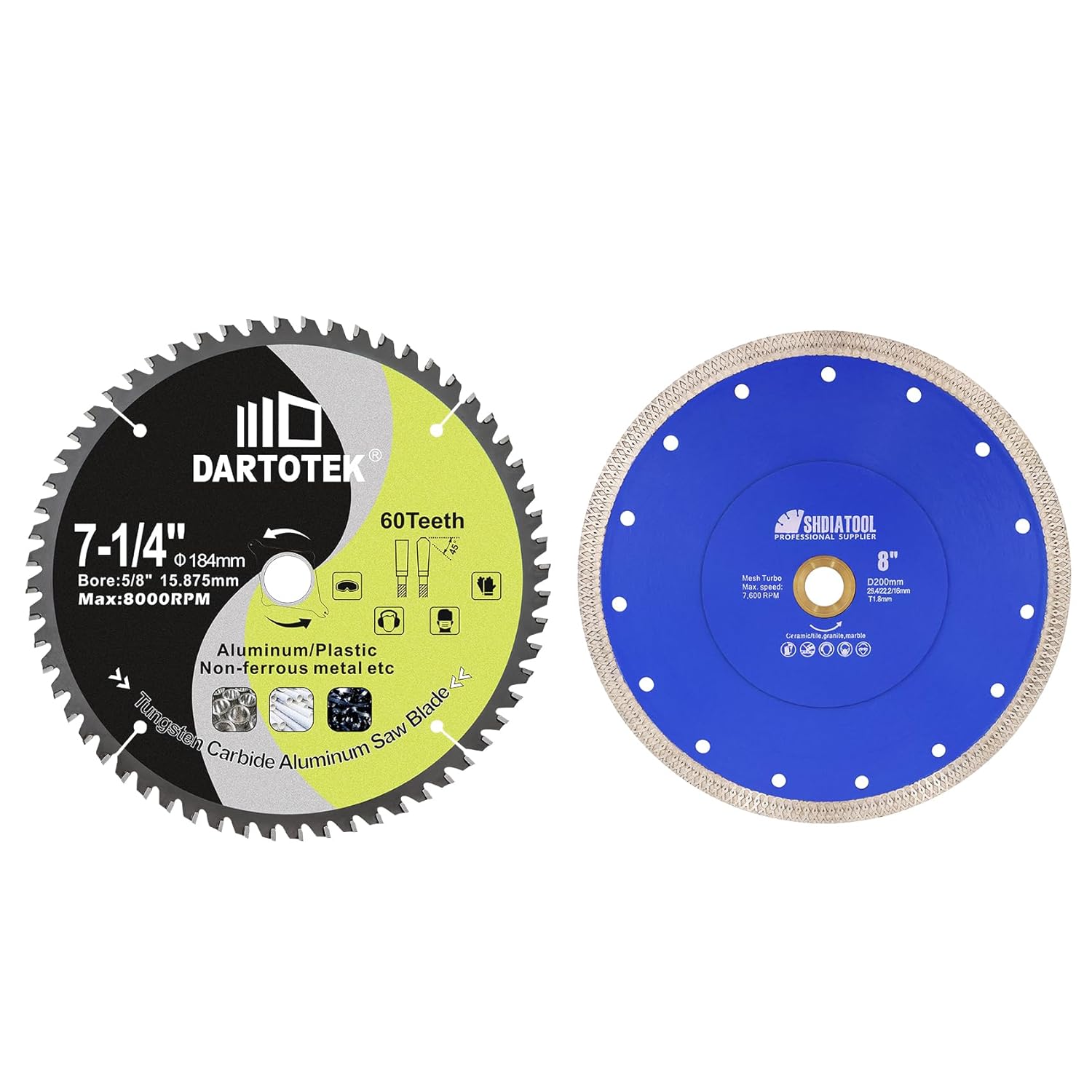 7-1/4"/184mm Aluminum Cutting Disc,Circular Saw Blade 60T TCG Teeth,TCT Cut Off Wheel for Aluminum,Plastic with 5/8" Arbor for Circular saws, Miter saws, Table saws