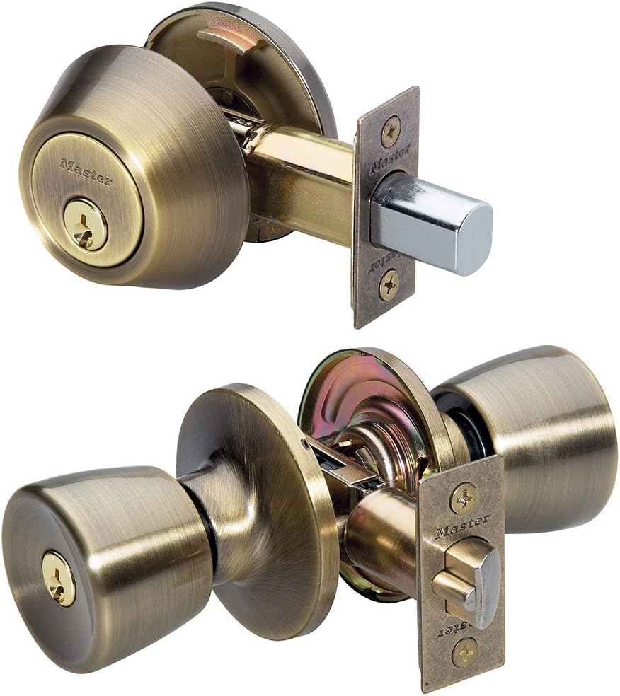 Single Cylinder Deadbolt Entrance Entry Door Knob Lock Combo Set Bronze