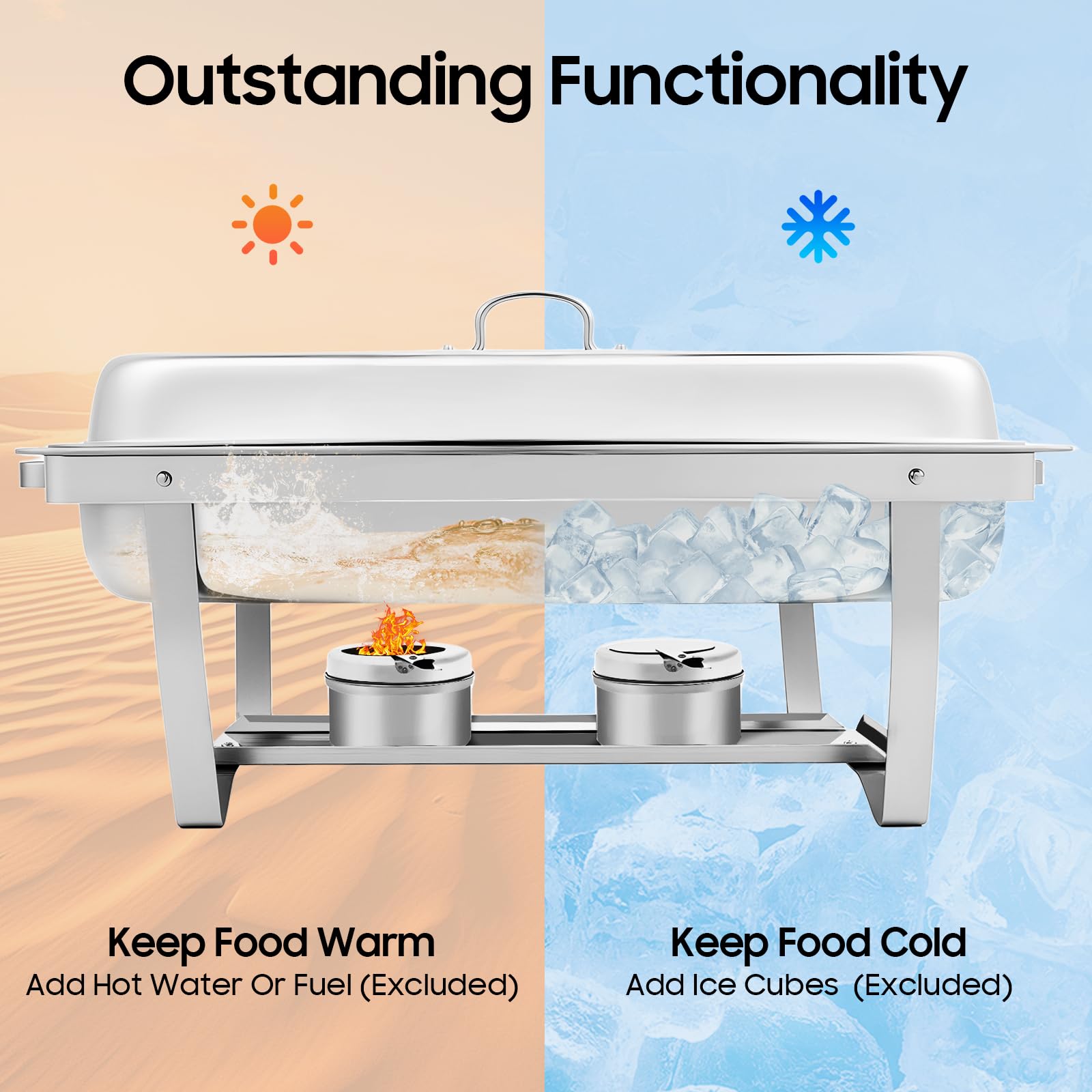Chafing Dish Buffet Set da 8 l in acciaio inox con 2 scomparti, scaldavivande con bruciatore alcolico, serbatoio termico per catering, hotel ed eventi