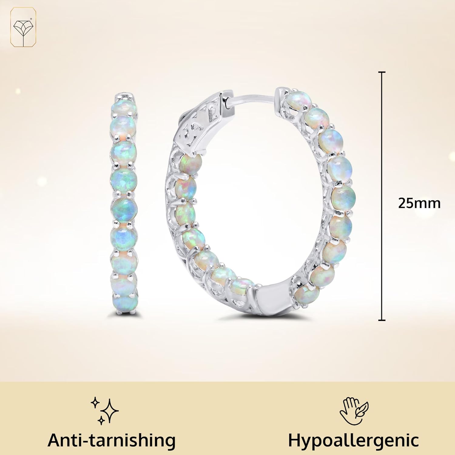 Gemstone Inside Out Hoop Earrings for Women in 925 Sterling Silver 1 Inch Diameter and 3mm Birthstone with Notched Post with Lock by MAX + STONE - Image 3