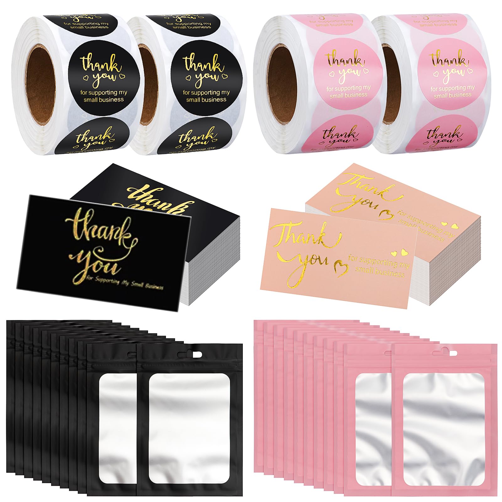 Lefiocky 1120 Pcs Thank You Stickers and Cards Sets 1.5 Inch Thank You for Supporting My Small Business with Gold Lettering, Tiny Thank You Cards and