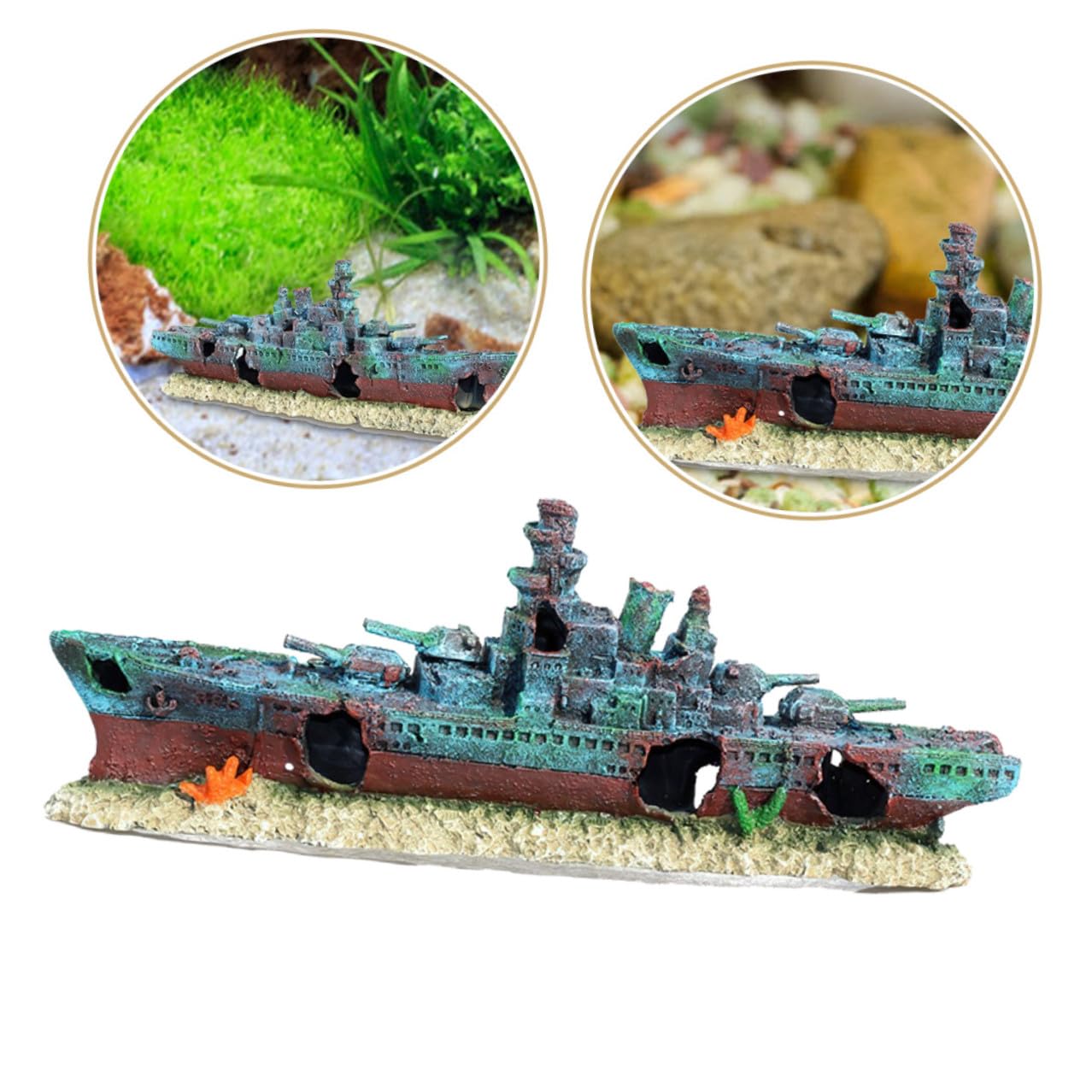 DOITOOL Aquarium Dekoration Schiffswrack aus Kunstharz Realistisches Wrack Versteck für Betta und Tropische Fische Unterwasser Boot für Süßwasser Aquarien