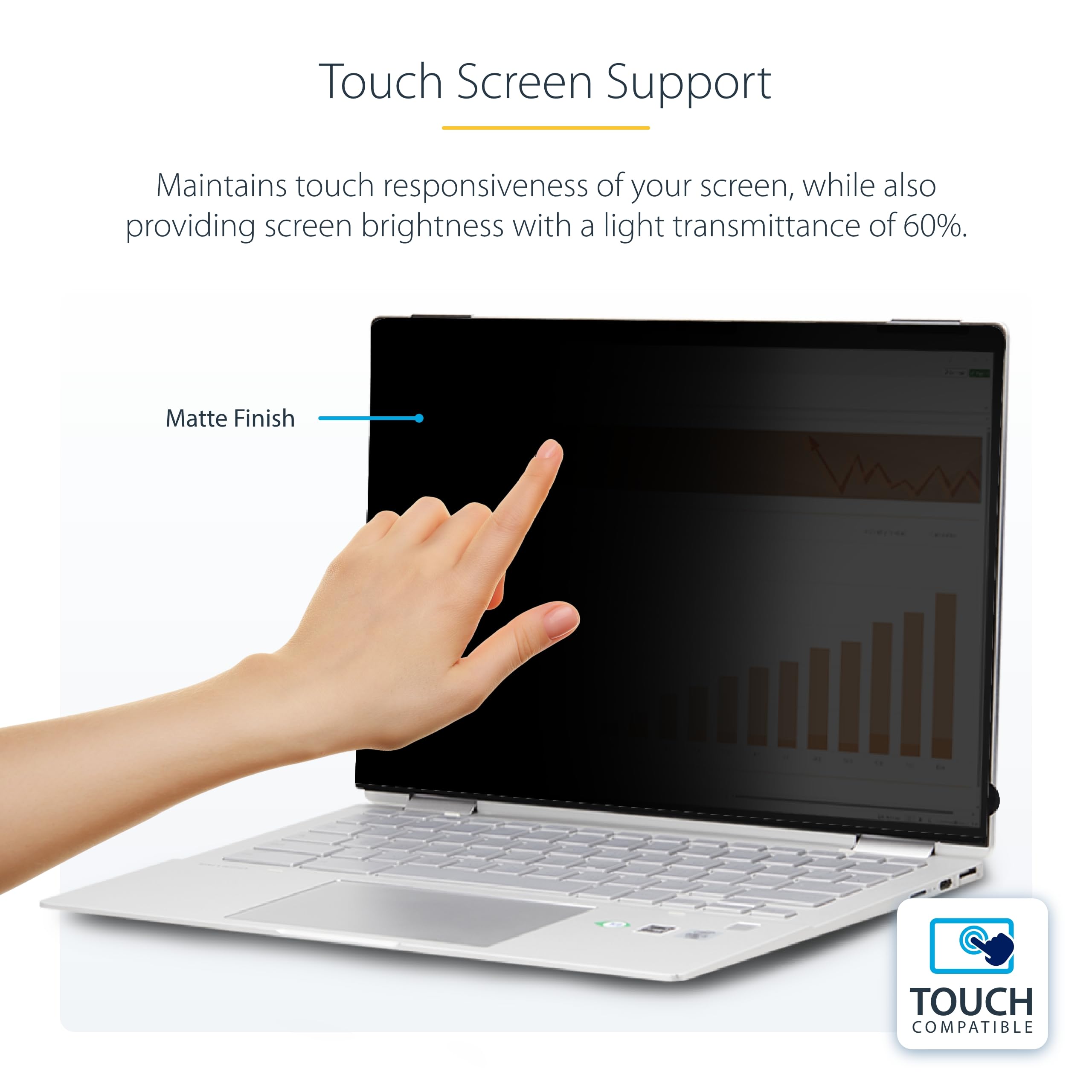 StarTech.com Filtre de Confidentialité Tactile de 13,5" 3:2, Écran de Confidentialité/Filtre Antireflet, Protecteur d'Écran d'Ordinateur Portable avec Réduction de 51% de la Lumière Bleue, Rabattable