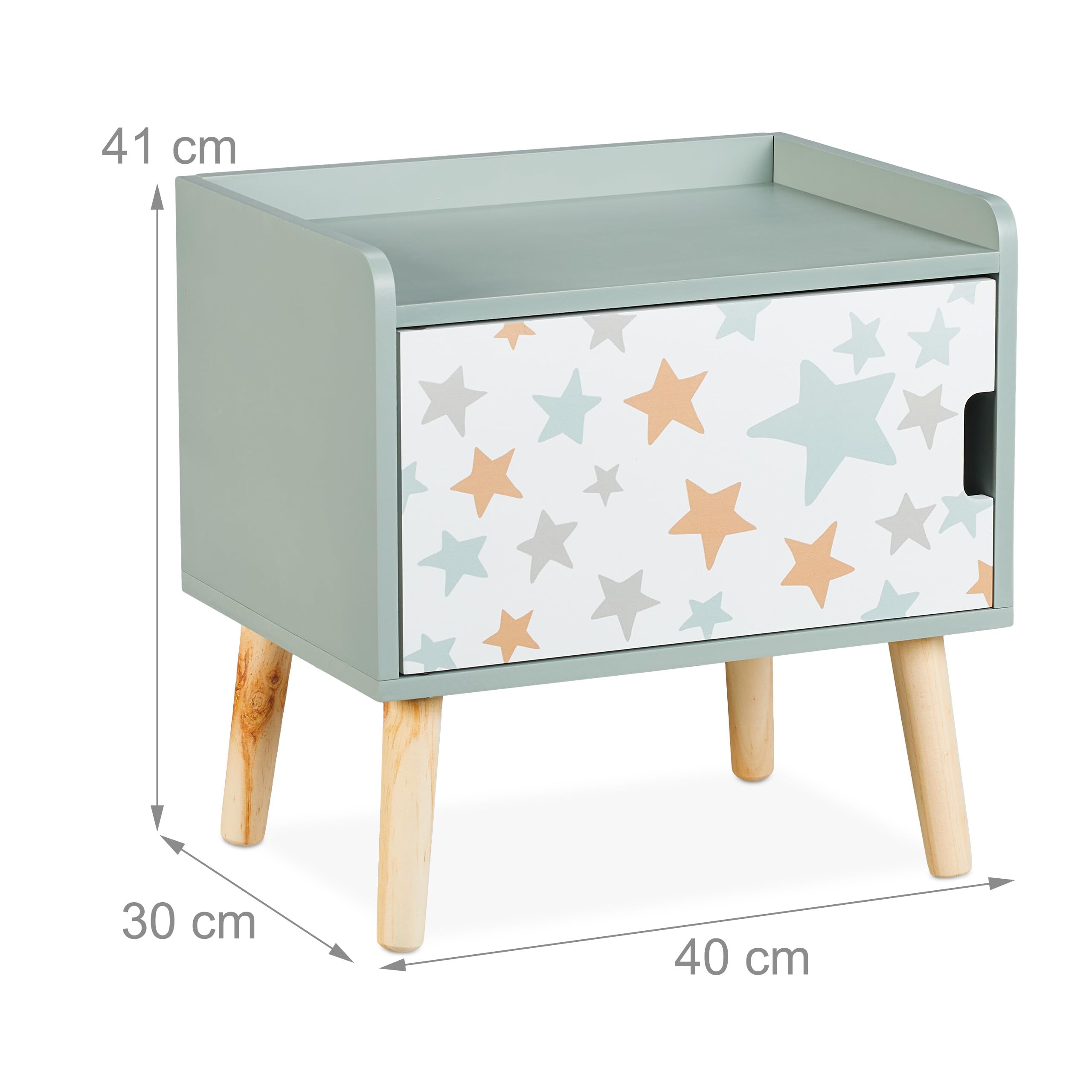 Relaxdays Mesita de Noche Infantil, con Puerta, 41x40x30 cm, Mueble Niños, Cómoda Estrellas, Madera, MDF, Multicolor, Tablero de Fibras