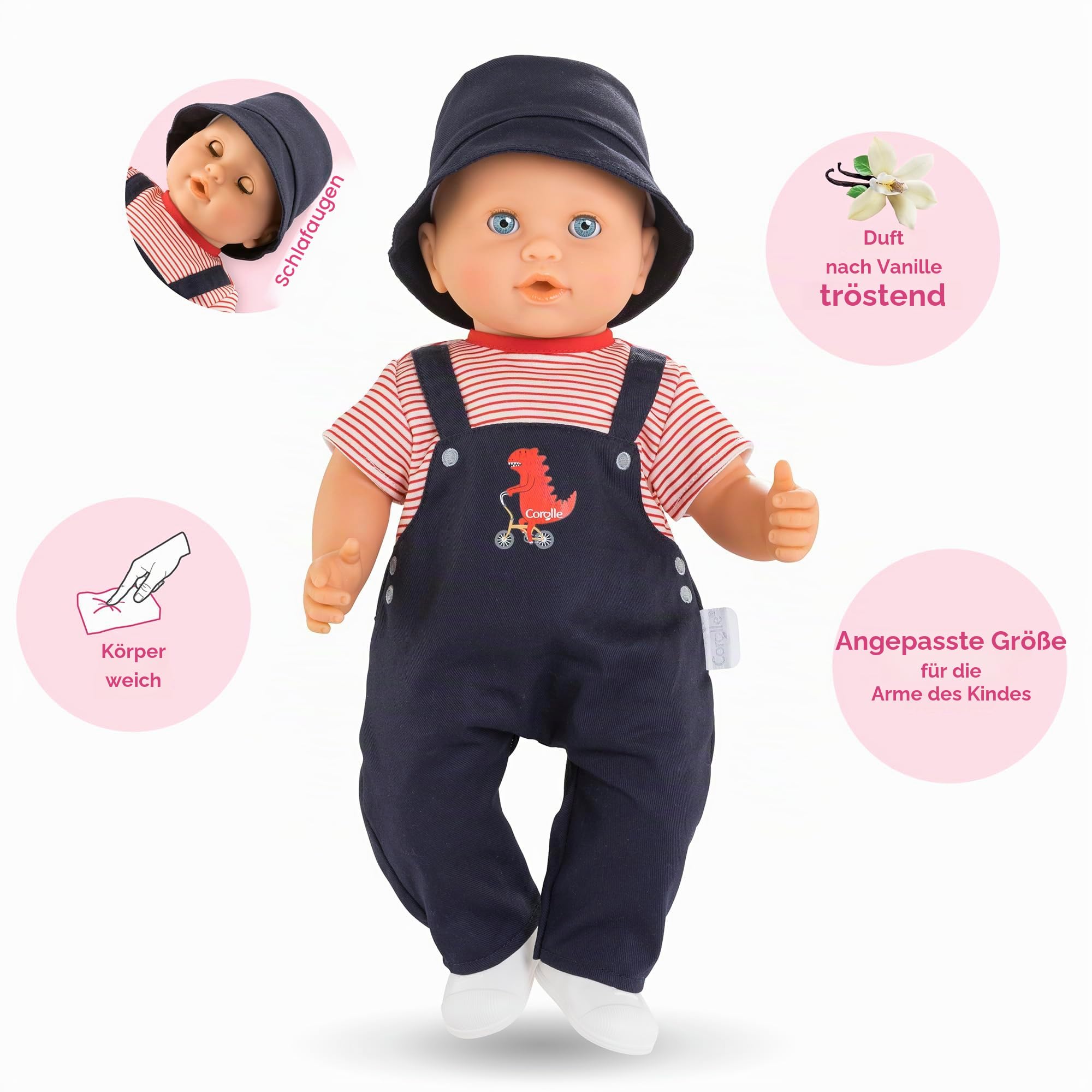 Corolle MGP Eliott 36cm Weichkörperpuppe mit langem Haar, inkl. Bürste, Schlafaugen, kann sitzen, Vanilleduft, 36cm, WB