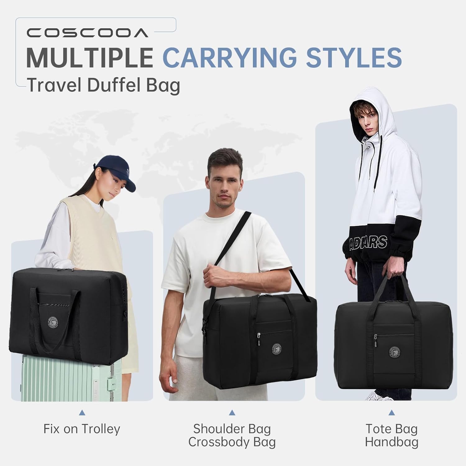 Lightweight Ryanair Approved Carry on Luggage Bag 55x40x20 cm Personal Item Bag for Airlines,45L Foldable Travel Duffel Bag for Women Men,Waterproof Weekender Overnight Hospital Bags - Image 2