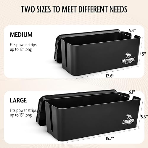 Miniatura 2 de DMoose Caja organizadora de cables, paquete de 2 organizadores de cables medianos y grandes para escritorio y piso, caja organizadora de cables para