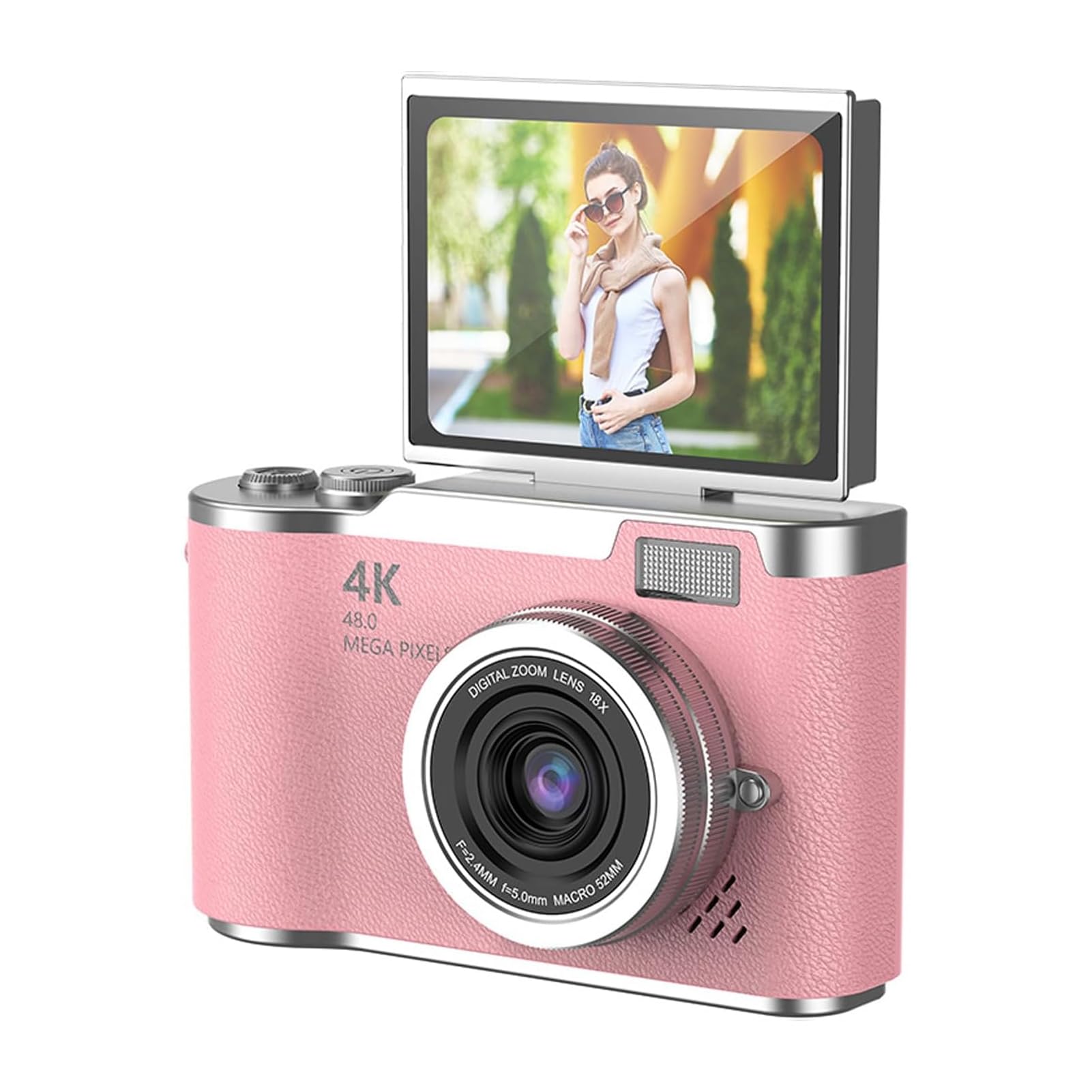 Camera Digitale da 48 MP da 1080p con Schermata di Lancio da 2,4 'e Zoom 18x, Fotocamera Vlogging a Batteria di 4 Ore per Adolescenti, Principianti, Giochi Integrati e Filtri per (PINK)