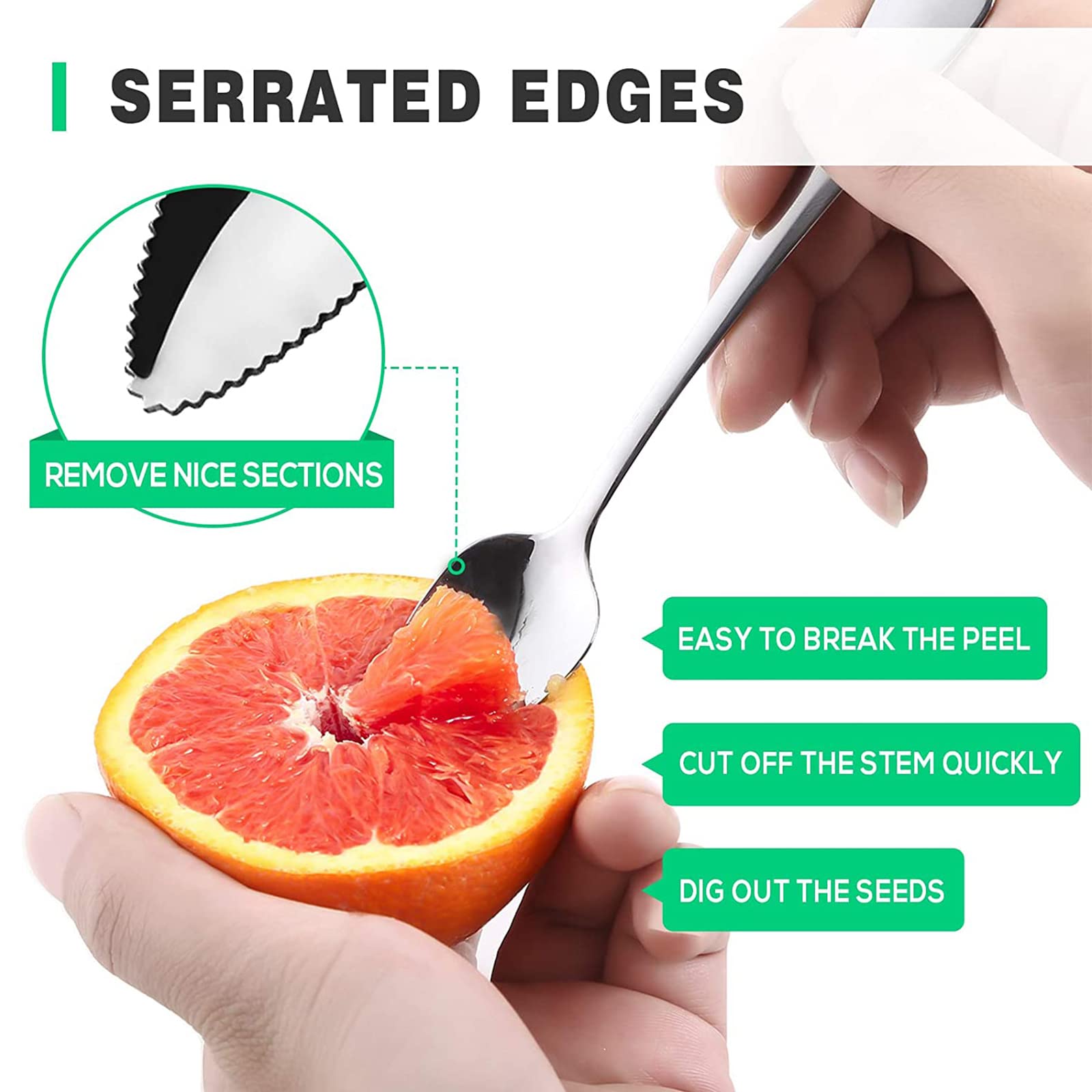 LOXGO 2 PCS Home Stainless Steel Grapefruit Spoon Ice Cream Dessert Spoon Serrated Edge Fruit Coffee Stirring Spoons Teaspoons Serrated Spoons