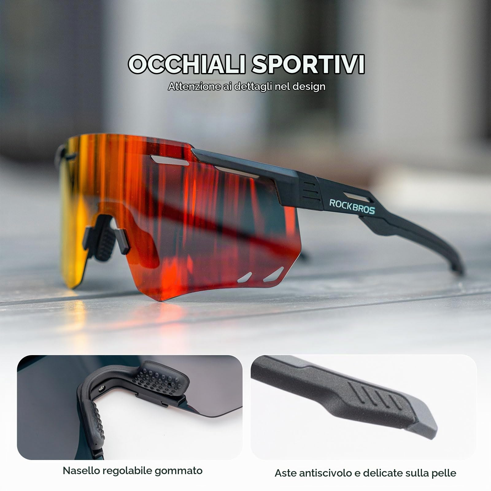 ROCKBROS Occhiali da Sole Ciclismo, Occhiali Sportivi per Bici MTB, Protezione UV 400, Uomo Donna, Lenti Polarizzate, Ultraleggero TR90