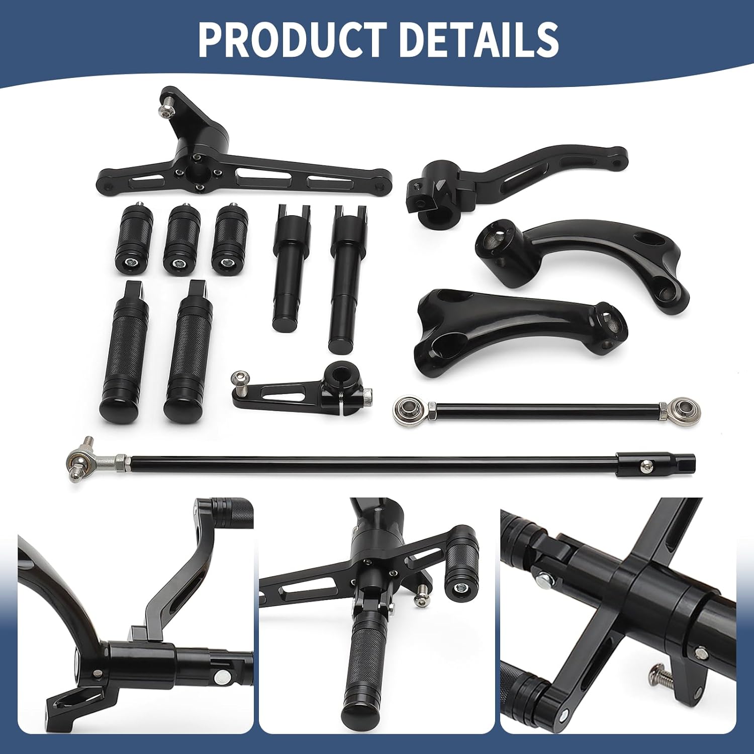 Forward Controls Foot Pegs Levers Linkages Kit For Harley 2014-2022 Sportster XL Iron 883 Superlow 1100 1200 Seventy Two Forty Eight Roadster Custom (Black)