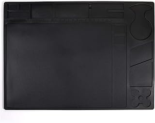 YIHUA M160 Tapis de soudure Premium 500 °C Résistant à la chaleur, Grand tapis de réparation antistatique en silicone avec encoches pour station de soudure et réparation électronique Noir 35 x 25,3 cm